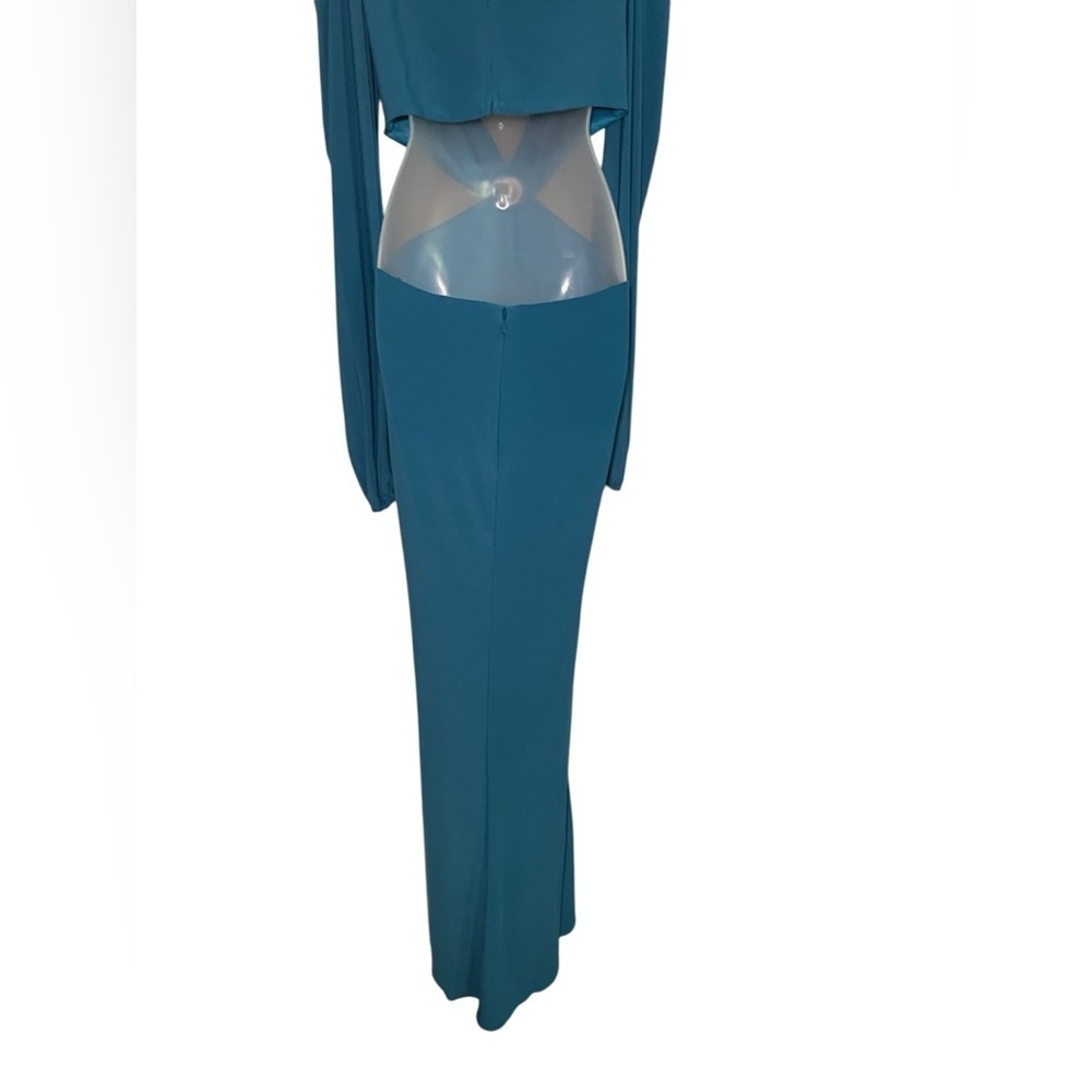 Mac Duggal 26727 Turquoise Cutout Gown Long Sleeve Pearl Size 8 - Picture 3 of 7